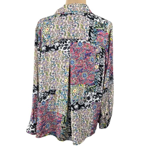 Jones NY Floral Patchwork Blouse Top Size 1X Button Front Collar Multi-Color - Picture 3 of 9